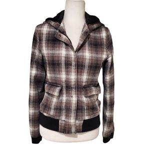 Volcom Brown Plaid Full Zip Hooded Jacket Size Small
